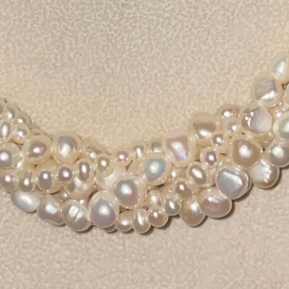 14k Multi Strand Genuine Freshwater Pearl Necklace 16-18" Vintage Showcase Piece - Picture 5 of 11
